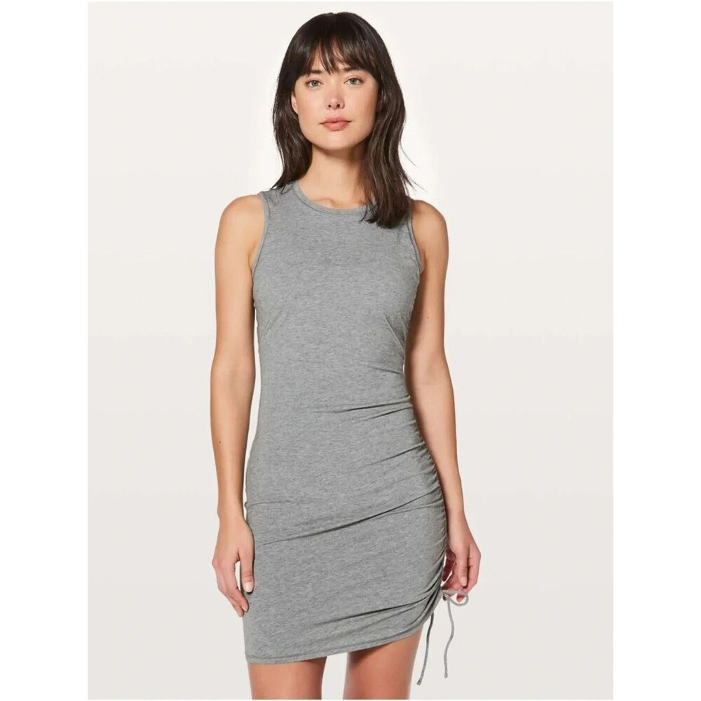 Lululemon Cinch It Dress Size 4 Pima Cotton Ruched Side Tank Heathered Grey